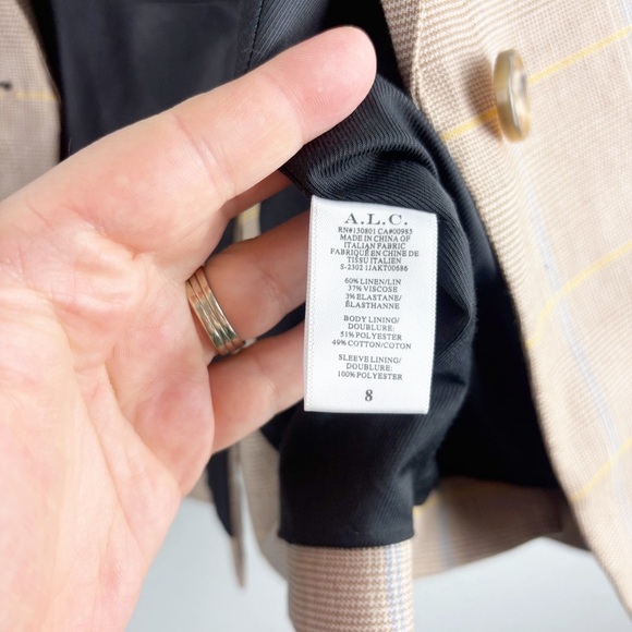 A.L.C. Donovan Plaid Linen Oversized Blazer Jacket Tawny Tan Size 8 Casual - Picture 5 of 8